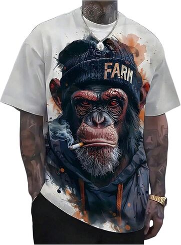 Men's 3D Monkey Graphic Tees Short Sleeve Crew Neck Novelty Cool T Shirts in Saudi Arabia