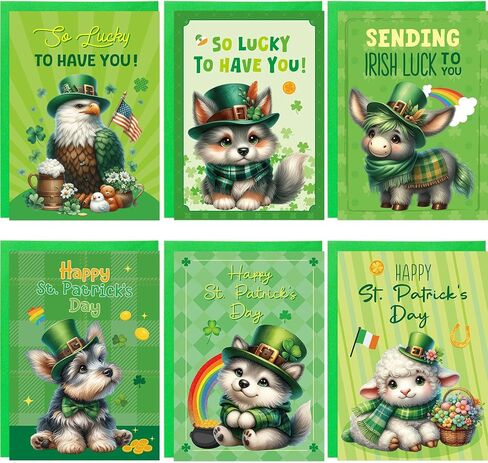 Treasure Cove St.Patrick's Day Cards with Envelopes Happy St. Patrick's Day Greeting Cards Green Animal Notecards for Irish Holiday Spring Party Supplies 12 Pcs in Kuwait