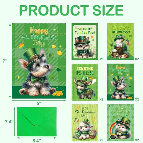 Treasure Cove St.Patrick's Day Cards with Envelopes Happy St. Patrick's Day Greeting Cards Green Animal Notecards for Irish Holiday Spring Party Supplies 12 Pcs in Kuwait