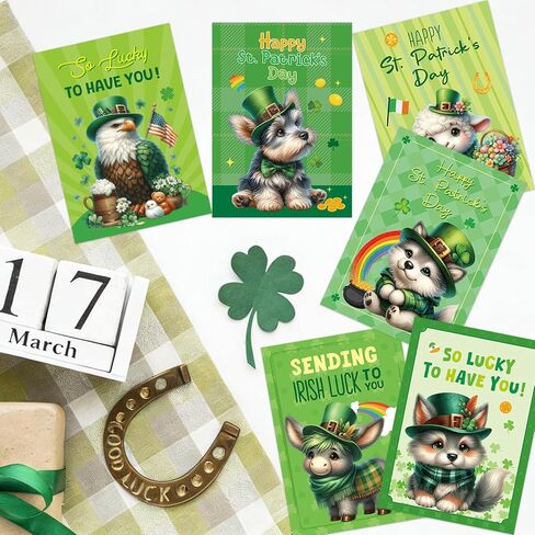 Treasure Cove St.Patrick's Day Cards with Envelopes Happy St. Patrick's Day Greeting Cards Green Animal Notecards for Irish Holiday Spring Party Supplies 12 Pcs in Kuwait