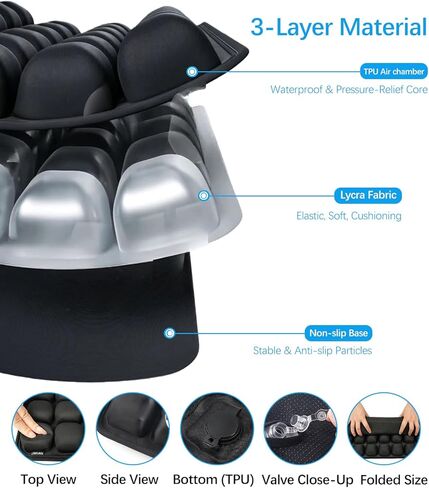 Inflatable Seat Cushion, Airplane Seat Cushion for Long Flights – Breathable 3D Air Cell Cushion，Suitable for Long Flights Office, Wheelchair, Cars,Easy to Carry in Kuwait