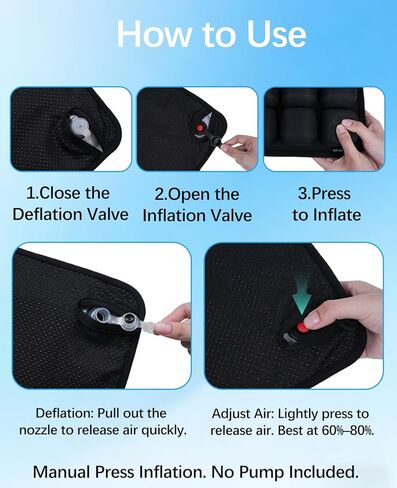 Inflatable Seat Cushion, Airplane Seat Cushion for Long Flights – Breathable 3D Air Cell Cushion，Suitable for Long Flights Office, Wheelchair, Cars,Easy to Carry in Kuwait