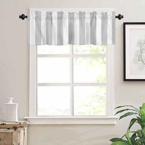 DecorLovee Grey Striped Curtain Valances for Windows Living Room, Modern Farmhouse Gray White Stripes Curtain Toppers and Valances for Bedroom, Rod Pocket Curtains Kitchen Valances 42"x12" in Saudi Arabia