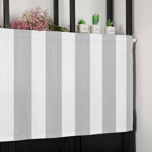 DecorLovee Grey Striped Curtain Valances for Windows Living Room, Modern Farmhouse Gray White Stripes Curtain Toppers and Valances for Bedroom, Rod Pocket Curtains Kitchen Valances 42"x12" in Saudi Arabia