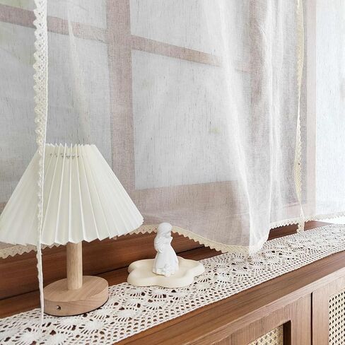 Chic Tie Up Curtain for Kitchen Adjust Ballon Window Valance Spliced Embroidered lace Liftable Half Curtain for Dining Room/Sliding Door/Cafe/Small Window Rod Pocket 1 Panel(W52 X L47 INCH,Beige) in Saudi Arabia