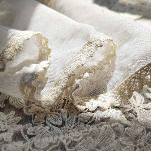 Chic Tie Up Curtain for Kitchen Adjust Ballon Window Valance Spliced Embroidered lace Liftable Half Curtain for Dining Room/Sliding Door/Cafe/Small Window Rod Pocket 1 Panel(W52 X L47 INCH,Beige) in Saudi Arabia