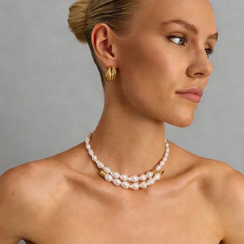 قلادة من اللؤلؤ الذهبي للنساء من لؤلؤ الباروك قلادة من لؤلؤ المياه العذبة مجوهرات لحفلات الزفاف in Kuwait