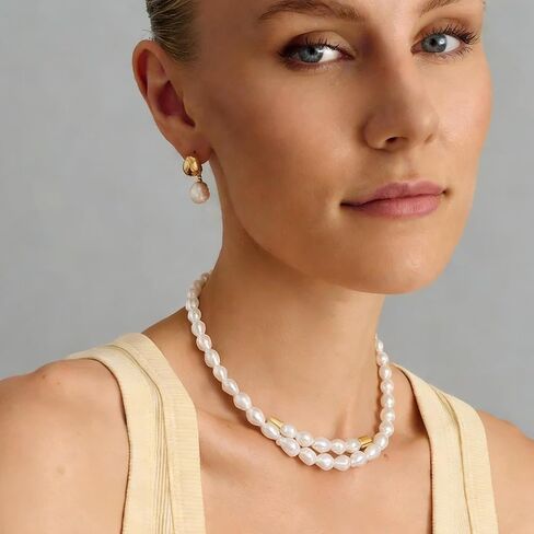 قلادة من اللؤلؤ الذهبي للنساء من لؤلؤ الباروك قلادة من لؤلؤ المياه العذبة مجوهرات لحفلات الزفاف in Kuwait