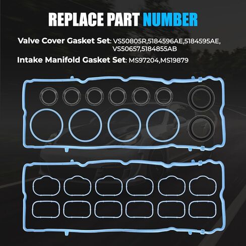 VS50805R Valve Cover & Intake Manifold Gasket Set Compatible with Chrysler 200 300 Dodge Challenger Charger Durango Jeep Cherokee Wrangler (+Intake Manifold Gasket Set) in Saudi Arabia