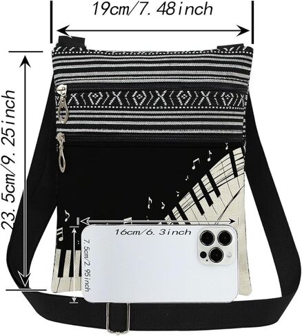 Piano Keys Adjustable Shoulder Strap Crossbody Bag Black and White Keys Print with Floating Music Notes Messenger Bag Music Gift for Adults Birthday or Christmas Present​​ in Saudi Arabia