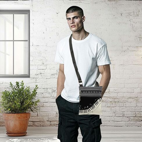 Piano Keys Adjustable Shoulder Strap Crossbody Bag Black and White Keys Print with Floating Music Notes Messenger Bag Music Gift for Adults Birthday or Christmas Present​​ in Saudi Arabia