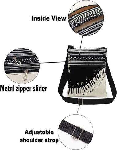 Piano Keys Adjustable Shoulder Strap Crossbody Bag Black and White Keys Print with Floating Music Notes Messenger Bag Music Gift for Adults Birthday or Christmas Present​​ in Saudi Arabia