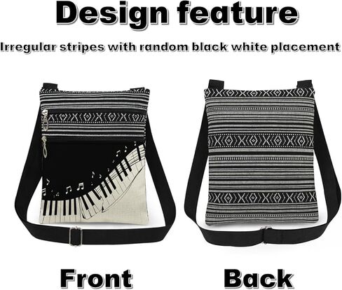 Piano Keys Adjustable Shoulder Strap Crossbody Bag Black and White Keys Print with Floating Music Notes Messenger Bag Music Gift for Adults Birthday or Christmas Present​​ in Saudi Arabia