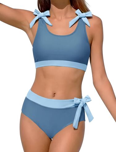 Girls Swimsuit Bikini Set Color Block 2 Piece Teen Bathing Suits Adjustable Straps Girls' Swimwear Size 7-16Y in Saudi Arabia