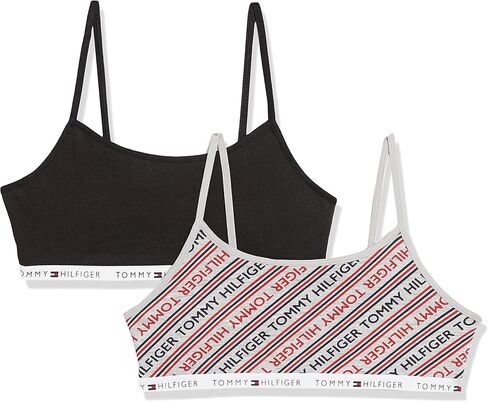 Tommy Hilfiger Girls' Crop Sports Bra (Pack of 2), Racerback Straps & Soft Elastic Waistband, Cotton & Spandex, White Blush in Saudi Arabia