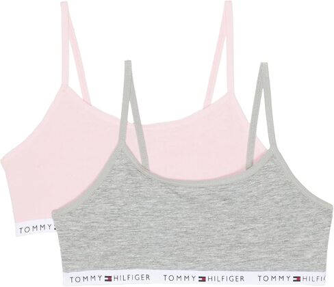 Tommy Hilfiger Girls' Crop Sports Bra (Pack of 2), Racerback Straps & Soft Elastic Waistband, Cotton & Spandex, White Blush in Saudi Arabia