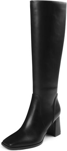 JOY IN LOVE Knee High Boots Women Chunky Block Heel Square Toe Zipper Boots in Kuwait