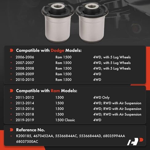 A-Premium 2 × طقم جلبة ذراع التحكم السفلي الأمامي للأمام، متوافق مع Ram 1500 2011-2018، 1500 Classic 2019 وDodge Ram 1500 2006-2010 in Saudi Arabia