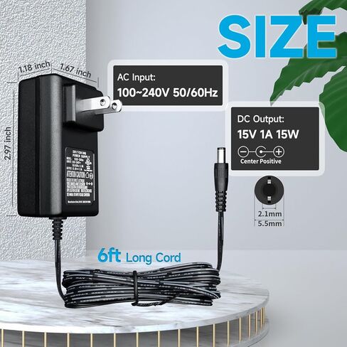 محول إمداد طاقة عالمي 15 فولت 1 أمبير مدرج في قائمة UL مع 3 أطراف، تيار متردد إلى تيار مستمر 15 فولت 100 مللي أمبير ~ 1000 مللي أمبير شاحن حائط 15 وات، سلك إمداد طاقة طويل 5 أقدام/1.5 متر لروبوت الفضلات، مشغل قفز السيارة والمزيد من أجهزة تيار مستمر 15 فول in Kuwait