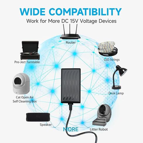 محول إمداد طاقة عالمي 15 فولت 1 أمبير مدرج في قائمة UL مع 3 أطراف، تيار متردد إلى تيار مستمر 15 فولت 100 مللي أمبير ~ 1000 مللي أمبير شاحن حائط 15 وات، سلك إمداد طاقة طويل 5 أقدام/1.5 متر لروبوت الفضلات، مشغل قفز السيارة والمزيد من أجهزة تيار مستمر 15 فول in Kuwait