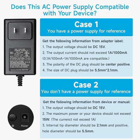 محول إمداد طاقة عالمي 15 فولت 1 أمبير مدرج في قائمة UL مع 3 أطراف، تيار متردد إلى تيار مستمر 15 فولت 100 مللي أمبير ~ 1000 مللي أمبير شاحن حائط 15 وات، سلك إمداد طاقة طويل 5 أقدام/1.5 متر لروبوت الفضلات، مشغل قفز السيارة والمزيد من أجهزة تيار مستمر 15 فول in Kuwait