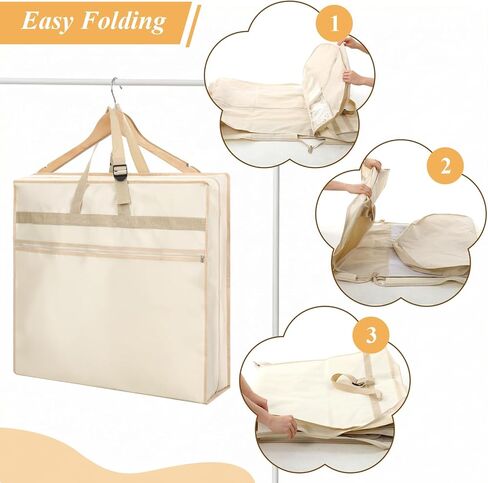 حقيبة ملابس لفساتين الزفاف، مقاس 72 بوصة، حقائب فساتين زفاف ثلاثية الطي مع 6 قطع من الحقائب للفساتين الطويلة وغطاء ثوب بإبزيم قابل للتعديل لحفلات الزفاف، وفساتين السهرة، والسفر، وتخزين الخزانة، والحفلات الراقصة، باللون البيج in Kuwait