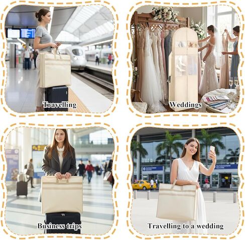 حقيبة ملابس لفساتين الزفاف، مقاس 72 بوصة، حقائب فساتين زفاف ثلاثية الطي مع 6 قطع من الحقائب للفساتين الطويلة وغطاء ثوب بإبزيم قابل للتعديل لحفلات الزفاف، وفساتين السهرة، والسفر، وتخزين الخزانة، والحفلات الراقصة، باللون البيج in Kuwait