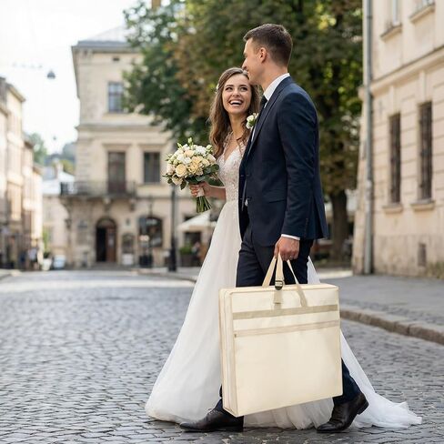 حقيبة ملابس لفساتين الزفاف، مقاس 72 بوصة، حقائب فساتين زفاف ثلاثية الطي مع 6 قطع من الحقائب للفساتين الطويلة وغطاء ثوب بإبزيم قابل للتعديل لحفلات الزفاف، وفساتين السهرة، والسفر، وتخزين الخزانة، والحفلات الراقصة، باللون البيج in Kuwait