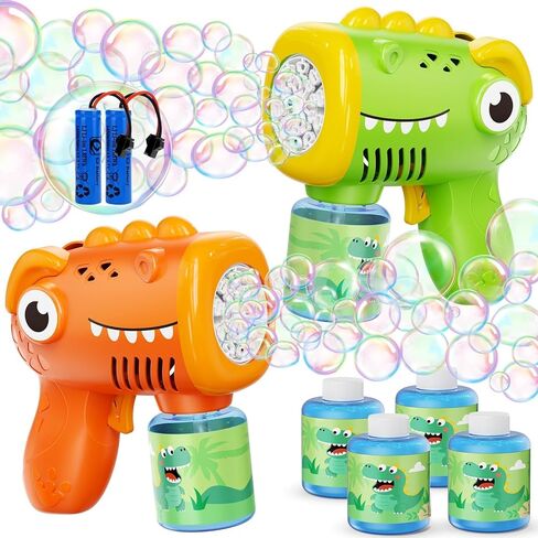 Kids Bubble Gun 2 Pack Dino Bubble Machine Gun for Toddlers with 4 Bubbles Solution Automatic 13-Hole Bubbles Blower Maker Bubbles for Kids Party Favors Stocking Stuffers Birthday Gift for Boys Girls in Saudi Arabia