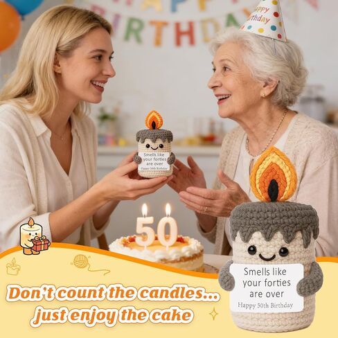 Funny 50th Birthday Gifts for Women Men - 50th Birthday Gift Ideas, Happy Bday Presents for Coworker Friends Dad Mom, Sarcastic 50 Year Old Gag Gift for Her Him - Handmade Crochet Candle in Kuwait