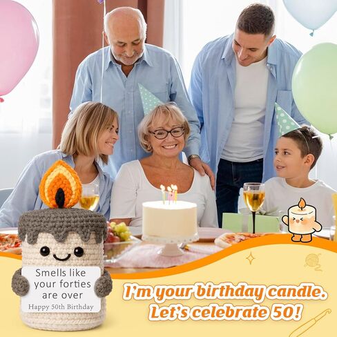 Funny 50th Birthday Gifts for Women Men - 50th Birthday Gift Ideas, Happy Bday Presents for Coworker Friends Dad Mom, Sarcastic 50 Year Old Gag Gift for Her Him - Handmade Crochet Candle in Kuwait