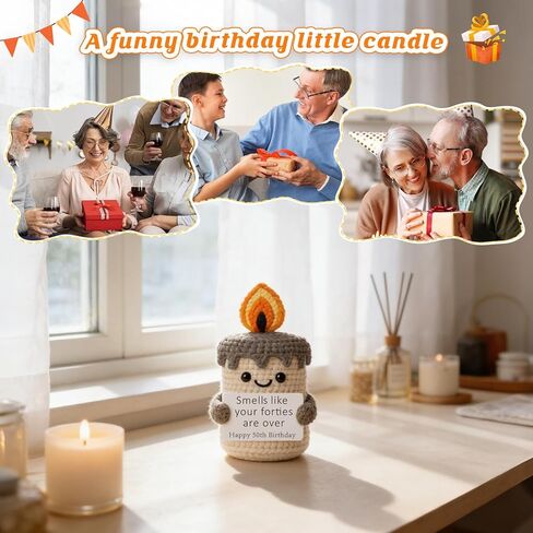 Funny 50th Birthday Gifts for Women Men - 50th Birthday Gift Ideas, Happy Bday Presents for Coworker Friends Dad Mom, Sarcastic 50 Year Old Gag Gift for Her Him - Handmade Crochet Candle in Kuwait