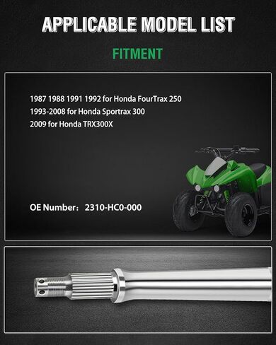SCITOO ATV Rear Wheel Axle Replacement for Honda FourTrax 250 Sportrax 300 TRX300X 42310-HC0-000 1987 1988-2009 in Saudi Arabia