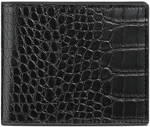 Genuine Leather Crocodile Pattern Mens Wallet Compact Billfold with Multiple Card Slots and Large Bill Compartment Gift Box (Coffee) in Kuwait