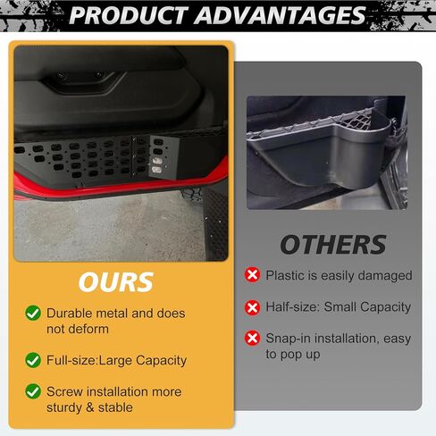 صندوق تخزين جيب معدني للباب الأمامي لسيارة جيب رانجلر JL JLU 4XE و2020-2025 جيب جلاديتور JT، غير مناسب لمقاعد الطاقة، ملحقات توسيع تخزين الباب الداخلي قطعتان in Kuwait