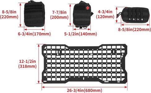 Tailgate Tactical Molle Panel Rear Door Cargo Organizer W/3 Storage Bag Compatible with 2007-2022 Jeep Wrangler JK JL Interior Storage Plate Racks Aluminium in Saudi Arabia