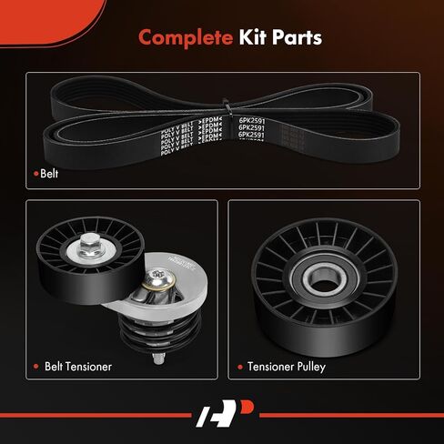A-Premium Engine Serpentine Belt Drive Kit with Tensioner & Tensioner Pulley Compatible with Ford F-150, F-250 HD, F-350, Bronco, E-150/E-250/E-350 Econoline, E-150/E-350 Econoline Club Wagon, V8 5.8L in Saudi Arabia