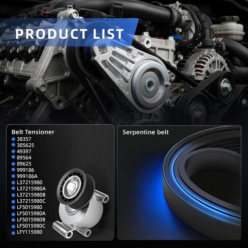Belt Tensioner Serpentine Belt Kit for Mazda 3, for 3 Sport, L4 2.0L, 2004 2005 2006 2007 2008 2009, 38357, 305625, 49397, 89564, 89625, 999186, 999186A, L37215980 in Saudi Arabia