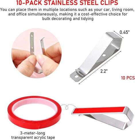 10-Pack Stainless Steel Clips, Duty Stainless Steel Mounting Kit for Sun Visor, DIY Photo Frame Holder for Car, Home & Office, Strong Hold for Custom Displays & Decor in Saudi Arabia