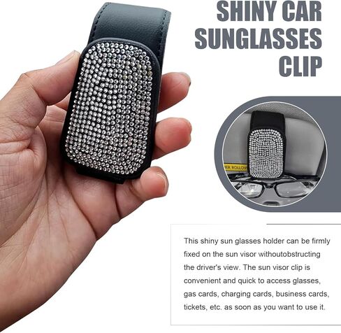 حاملات النظارات الشمسية WZP Bling لواقي السيارة، مشبك واقي من الجلد المغناطيسي مع تخزين بطاقة التذاكر، ملحقات ديكو داخلية للسيارة للنساء والفتيات (فضي) in Kuwait
