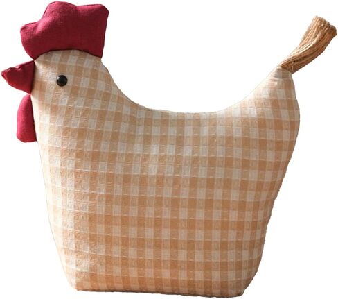 Decorative Rooster Door Stopper, 11 Inch Chicken Stuffed Animal Door Stop, Striped Gingham Shirt Design with Welcome Home Sign Chicken Birthday Gift (Beige) in Saudi Arabia