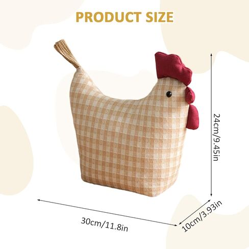 Decorative Rooster Door Stopper, 11 Inch Chicken Stuffed Animal Door Stop, Striped Gingham Shirt Design with Welcome Home Sign Chicken Birthday Gift (Beige) in Saudi Arabia
