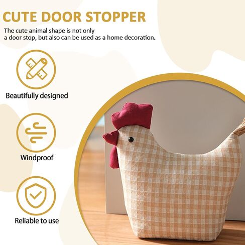 Decorative Rooster Door Stopper, 11 Inch Chicken Stuffed Animal Door Stop, Striped Gingham Shirt Design with Welcome Home Sign Chicken Birthday Gift (Beige) in Saudi Arabia