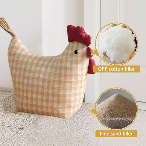 Decorative Rooster Door Stopper, 11 Inch Chicken Stuffed Animal Door Stop, Striped Gingham Shirt Design with Welcome Home Sign Chicken Birthday Gift (Beige) in Saudi Arabia