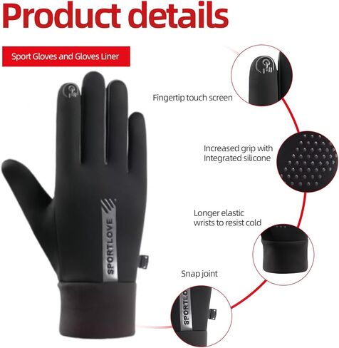 Ski Gloves for Women, Touch Screen Waterproof Gloves Women Winter Snow Warm Work Gloves Men Running Driving Hiking Black in Saudi Arabia