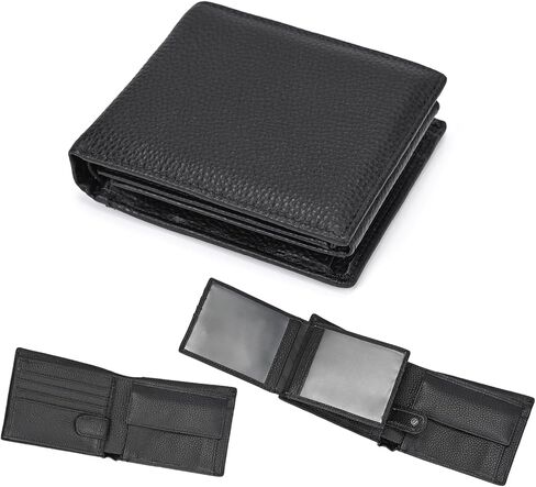 محفظة قصيرة ثلاثية الطي من الجلد الطبيعي مع سلسلة مضادة للسرقة للرجال، محفظة بطاقات الائتمان النقدية القديمة مع نافذة لبطاقة الهوية، قهوة داكنة in Kuwait