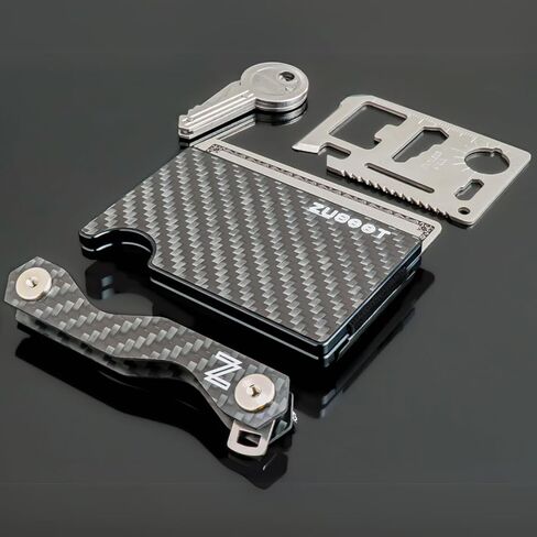 مجموعة هدايا مجموعة أدوات المحفظة EDC للرجال - محفظة رفيعة من ألياف الكربون 3K تحجب RFID مع مجموعة أدوات - تتضمن منظم المفاتيح وسكين المفاتيح وأداة جيب النجاة - فكرة هدية بسيطة للحمل اليومي in Kuwait