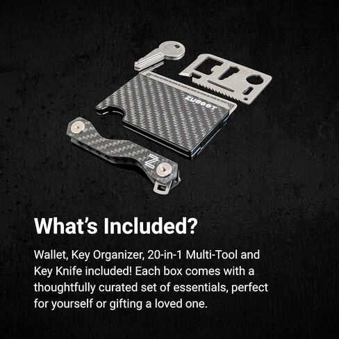 مجموعة هدايا مجموعة أدوات المحفظة EDC للرجال - محفظة رفيعة من ألياف الكربون 3K تحجب RFID مع مجموعة أدوات - تتضمن منظم المفاتيح وسكين المفاتيح وأداة جيب النجاة - فكرة هدية بسيطة للحمل اليومي in Kuwait