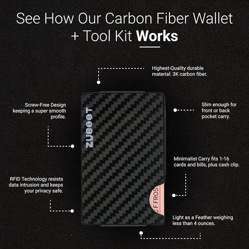مجموعة هدايا مجموعة أدوات المحفظة EDC للرجال - محفظة رفيعة من ألياف الكربون 3K تحجب RFID مع مجموعة أدوات - تتضمن منظم المفاتيح وسكين المفاتيح وأداة جيب النجاة - فكرة هدية بسيطة للحمل اليومي in Kuwait