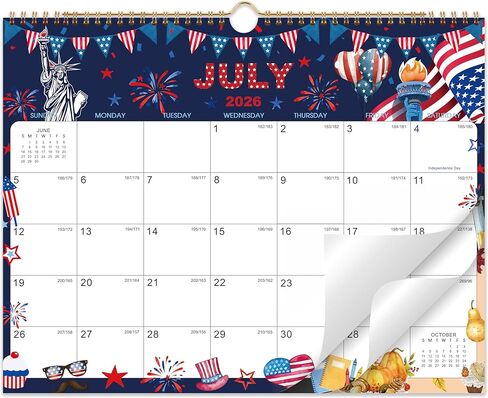 2026-2027 Wall Calendar - Large Calendar 2026-2027 Wall, 15" x 12", Jul. 2026 - Dec. 2027, 18-Month Calendar Wall with Hanging Hook, Perfect Wall Calendar for Organizing - 12 Different Themes in Kuwait